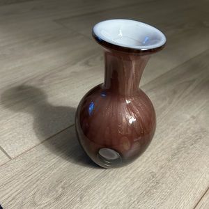 6” Tall Glass Vase(Murano?) w/ Clear Oval Designs on Lower Portion. Red-Brown